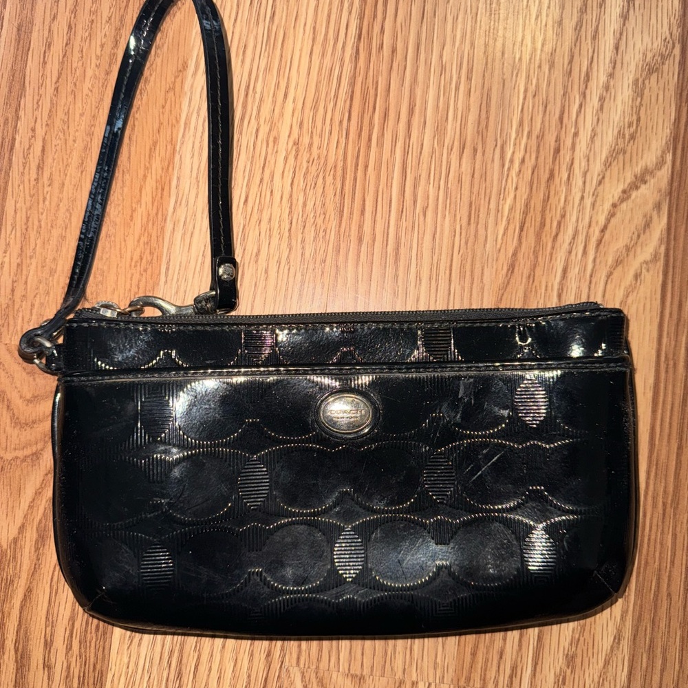 Coach Black Patterned Wristlet Clutch